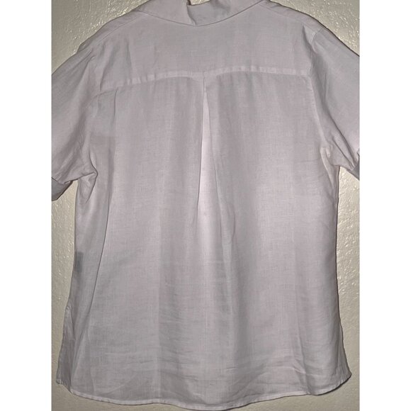 Coupe Collection 100% Linen White1/4 Buttoned Collared Blouse - Picture 9 of 16